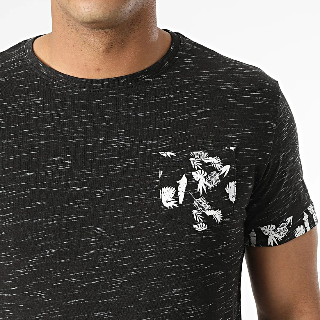 Offres 🔥 Tee 👕 Shirt A Poche Poitrine Tik Noir Chiné Floral de Paname Brothers 🎉 – Image 2