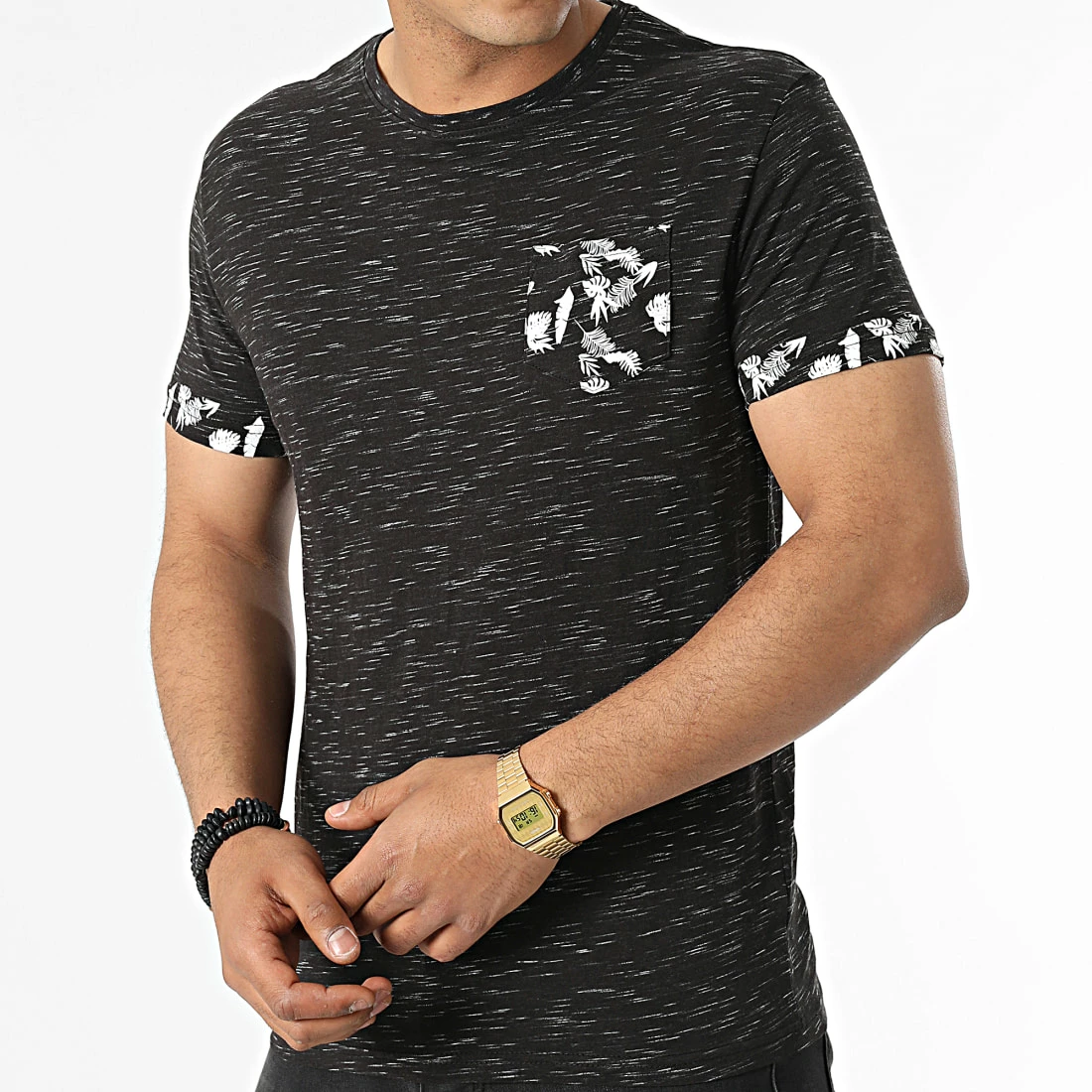 Offres 🔥 Tee 👕 Shirt A Poche Poitrine Tik Noir Chiné Floral de Paname Brothers 🎉 – Image 3