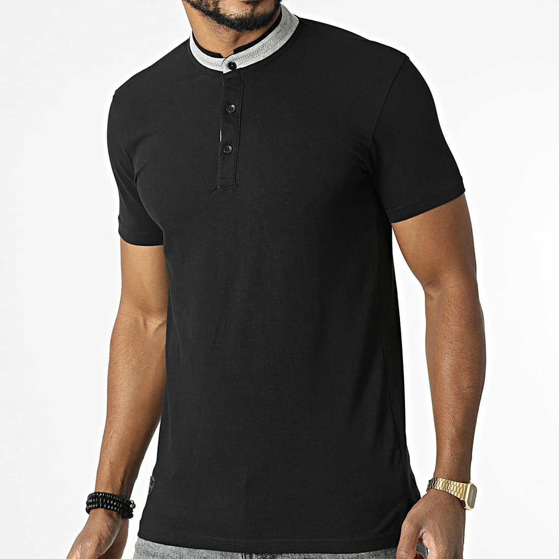 De gros ⭐ Polo Manches Courtes Col Mao Paso Noir de Paname Brothers 🛒