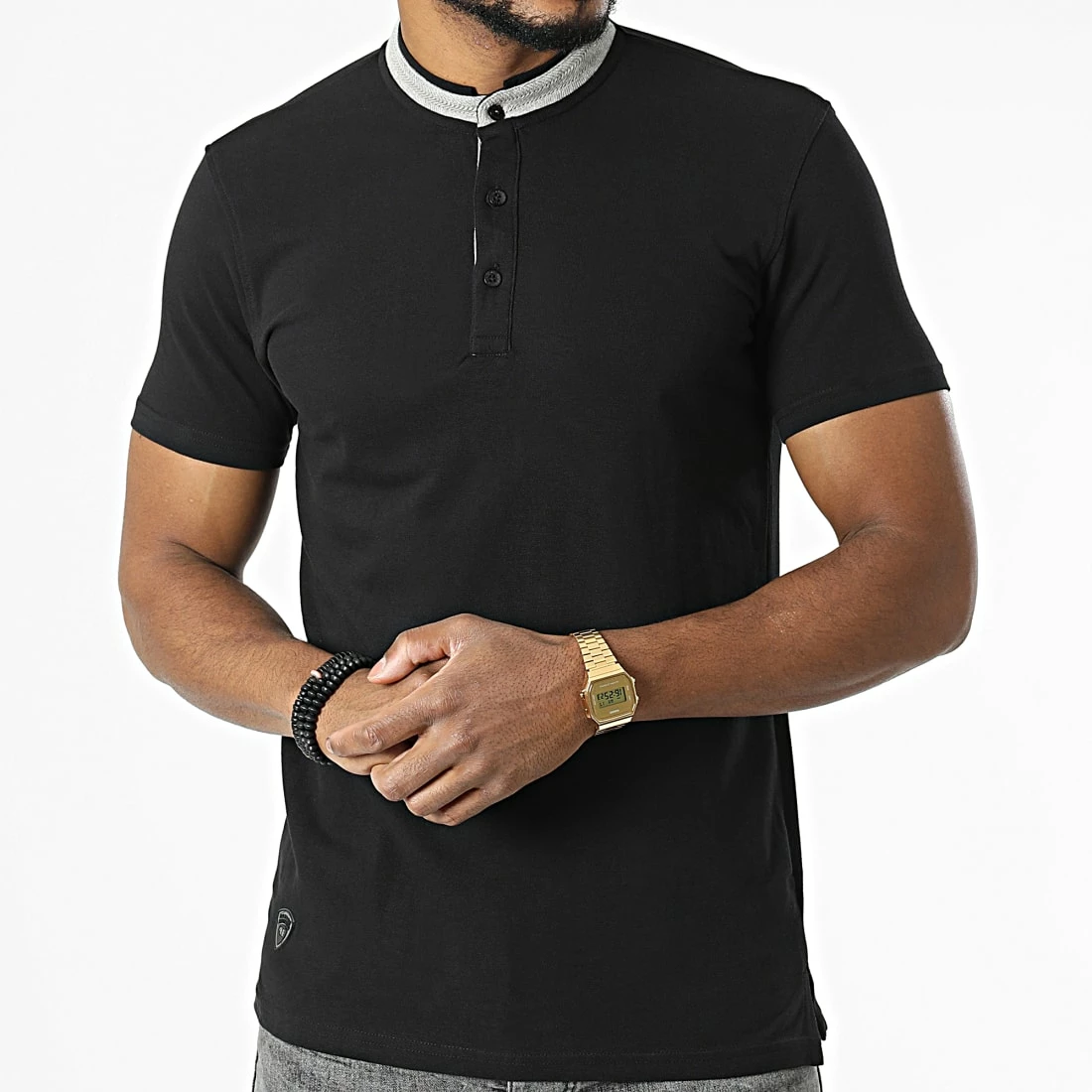 De gros ⭐ Polo Manches Courtes Col Mao Paso Noir de Paname Brothers 🛒 – Image 3