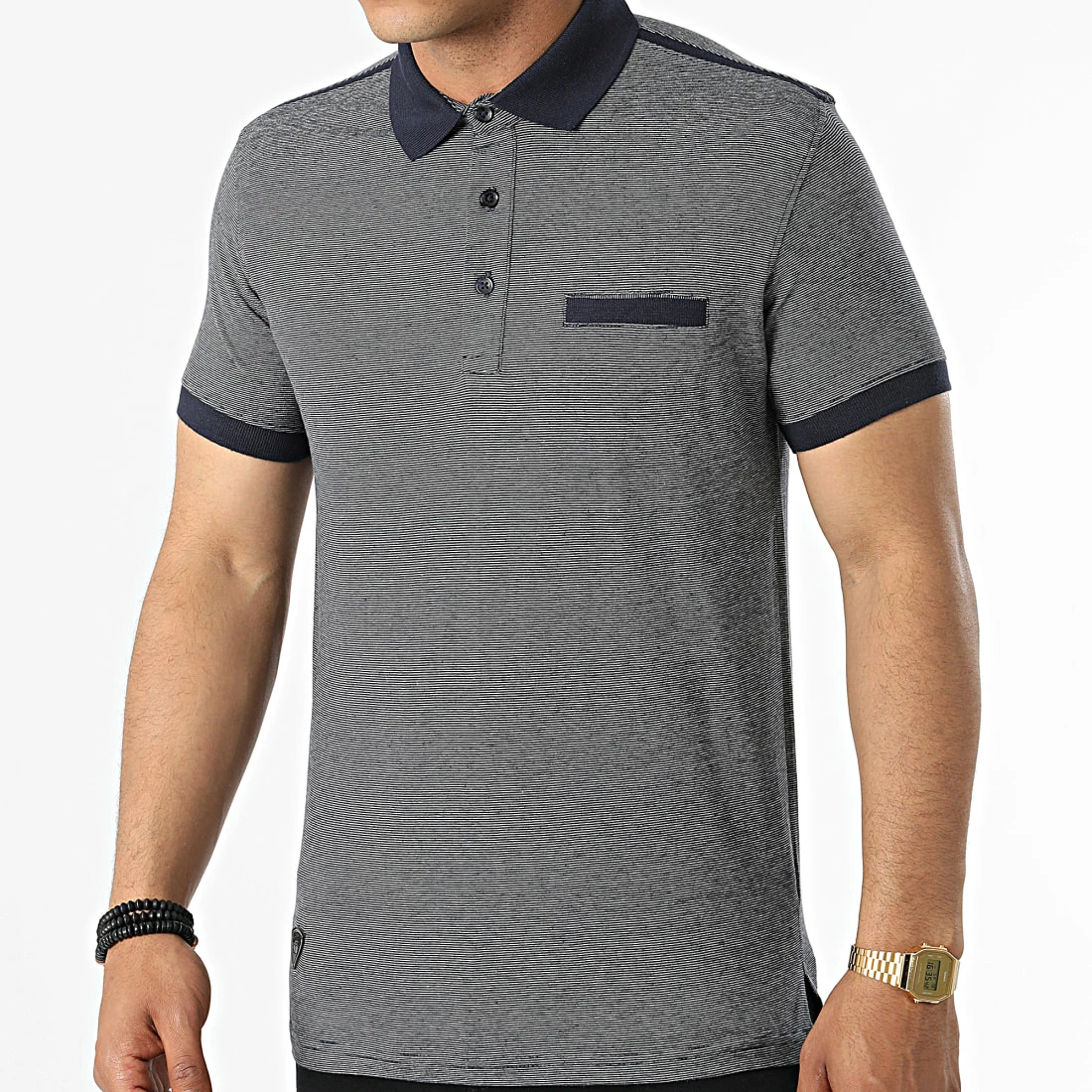 Coupon 👏 Polo A Manches Courtes Paolo Bleu Marine Chiné de Paname Brothers 🎉