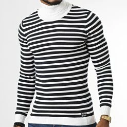 Meilleur prix ✔️ Pull Col Roulé PNM-810 Blanc Bleu Marine de Paname Brothers 👏